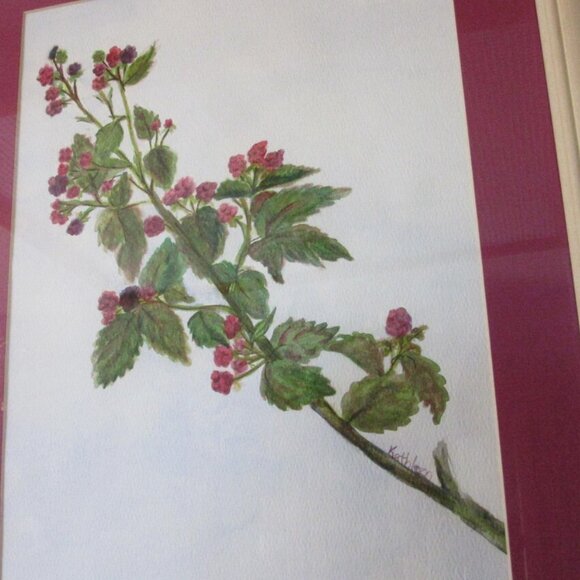 Framed Watercolor Painting Raspberries Original Artwork 19x15 Signed Authentic - Picture 6 of 9